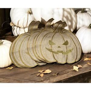6 Pumpkin Jack O lantern Shaped Burlap Placemats Fall Autumn neutral brown